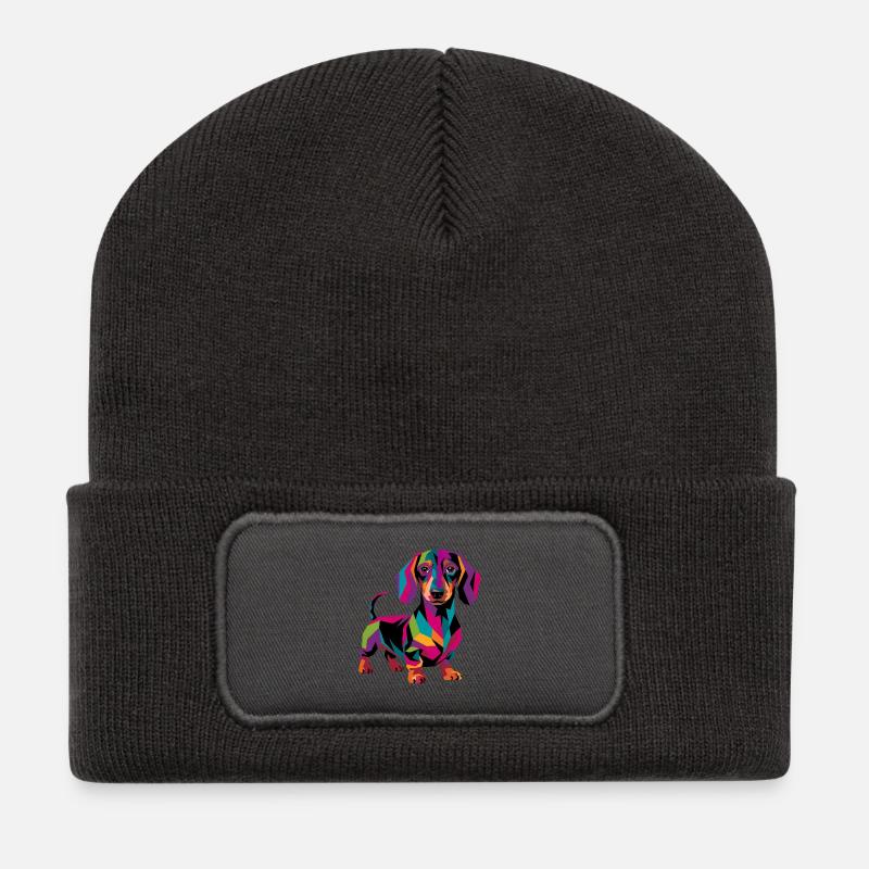 Teckel géométrique coloré - Beanie recyclé à patch - charbon