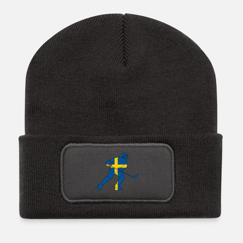 Hockey player with the Swedish flag - Recycled Patch Beanie - dark grey