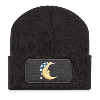 Mond mit Schlafmütze Cartoon - Recycelte Patch Beanie - Dunkelgrau - Vorne