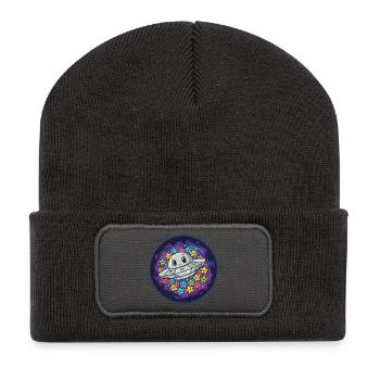 Kuscheliges UFO mit Sternenzauber - Recycelte Patch Beanie - Dunkelgrau - Vorne