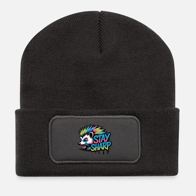 Stay Sharp Hedgehog Neon - Recycled Patch Beanie - dark grey