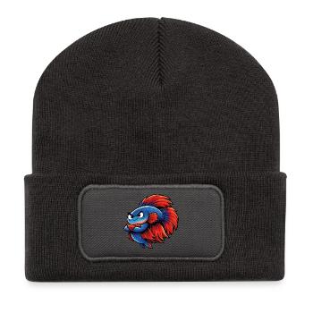 Blue Red Kampffisch - Recycelte Patch Beanie - Dunkelgrau - Vorne