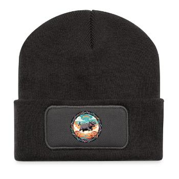 Hippopotame joyeux en Afrique Safari Coucher de soleil - Beanie recyclé à patch - charbon - Devant