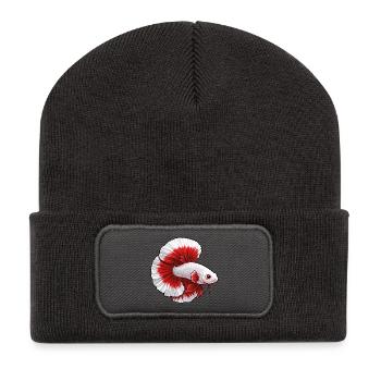 Red White Kampffisch - Recycelte Patch Beanie - Dunkelgrau - Vorne