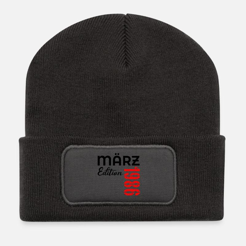 41. Geburtstag März 1986 - Recycelte Patch Beanie - Dunkelgrau