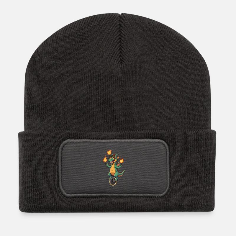 Fire-Blower on Unicycle - Recycled Patch Beanie - dark grey
