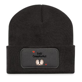 Bon anniversaire - Beanie recyclé à patch - charbon - Devant
