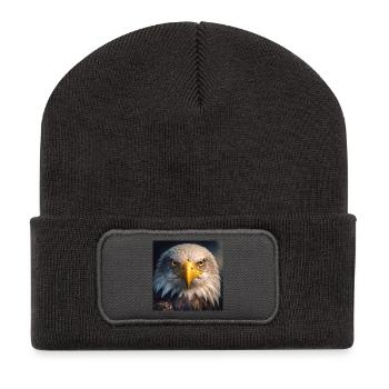 Adler in Nahaufnahme: Golden Gaze - Recycelte Patch Beanie - Dunkelgrau - Vorne