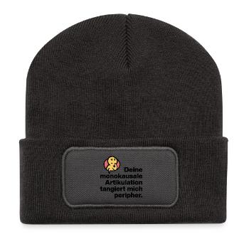 DEINE MONOKAUSALE ARTICULATION, DUMM SARKASMUS - Recycelte Patch Beanie - Dunkelgrau - Vorne