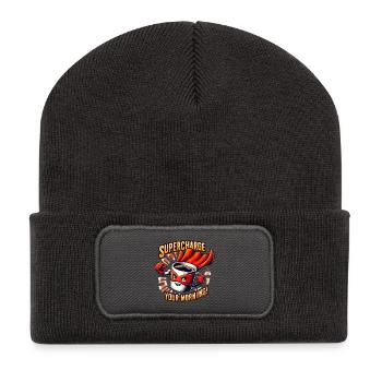 Supercharge Your Morning Kaffeeheld - Recycelte Patch Beanie - Dunkelgrau - Vorne
