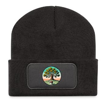 Arbre de vie rétro avec gland - Beanie recyclé à patch - charbon - Devant