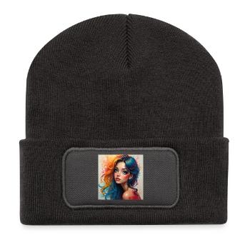 Regenbogen-Haar-Porträt-Splash - Recycelte Patch Beanie - Dunkelgrau - Vorne