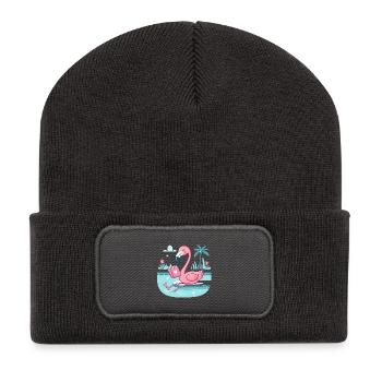 Flamingo by the Pool – Book Time - Recycled Patch Beanie - dark grey - Front