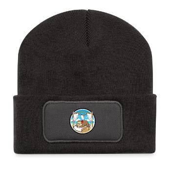 Beach Spa Sloth Animal Relaxing Art - Recycled Patch Beanie - dark grey - Front