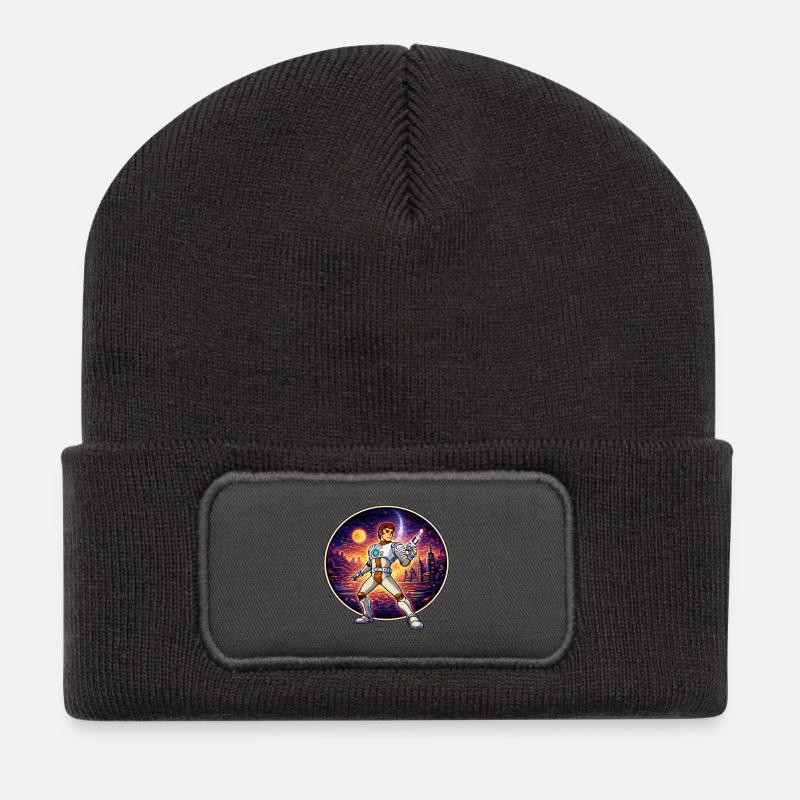 Pixel Captain – Retro Sci-Fi Hero - Recycled Patch Beanie - dark grey