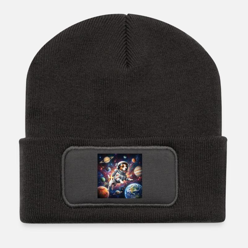 Weltraumhund im Astronautanzug - Recycelte Patch Beanie - Dunkelgrau