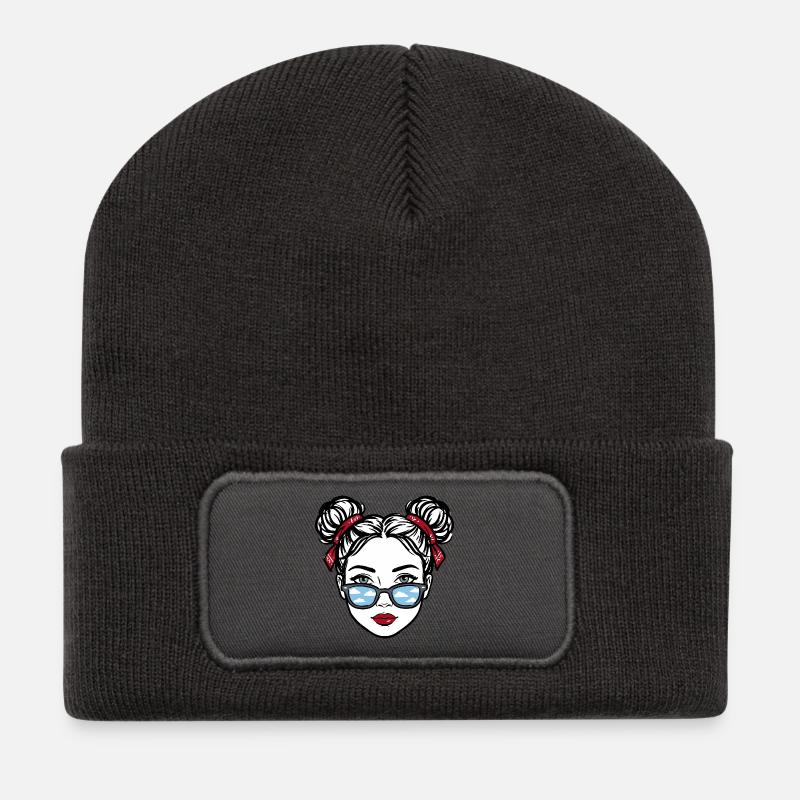 Wolkenreflex Brillen-Girl Pop Art - Recycelte Patch Beanie - Dunkelgrau