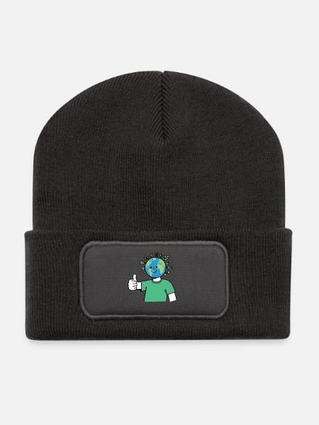 Terre Souriante Sauver et protéger la planète - Beanie recyclé à patch - charbon