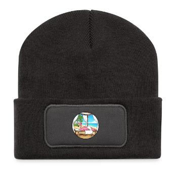 Strand-Spa Flamingo-Vogel Entspannende Kunst - Recycelte Patch Beanie - Dunkelgrau - Vorne