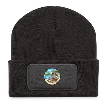Sommer-Waschbär-Tier entspannt sich am Pool - Recycelte Patch Beanie - Dunkelgrau - Vorne