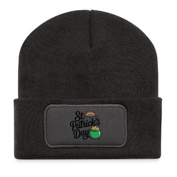 St. Patrick's Day Pot of Gold Regenbogen Glücksdesign - Recycelte Patch Beanie - Dunkelgrau - Vorne