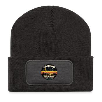 Camping, moins de stress, plus d’étoiles. - Beanie recyclé à patch - charbon - Devant