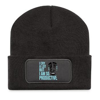 I Cry A Lot But I Am So Productive Lustig Emotion - Recycelte Patch Beanie - Dunkelgrau - Vorne
