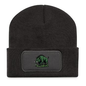 Wildschwein-Charge Maskottchen Wald-Wildschwein - Recycelte Patch Beanie - Dunkelgrau - Vorne