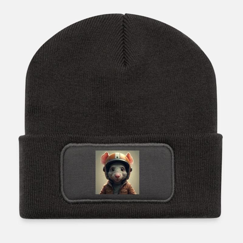 Die kleine Biker-Ratte - Recycelte Patch Beanie - Dunkelgrau