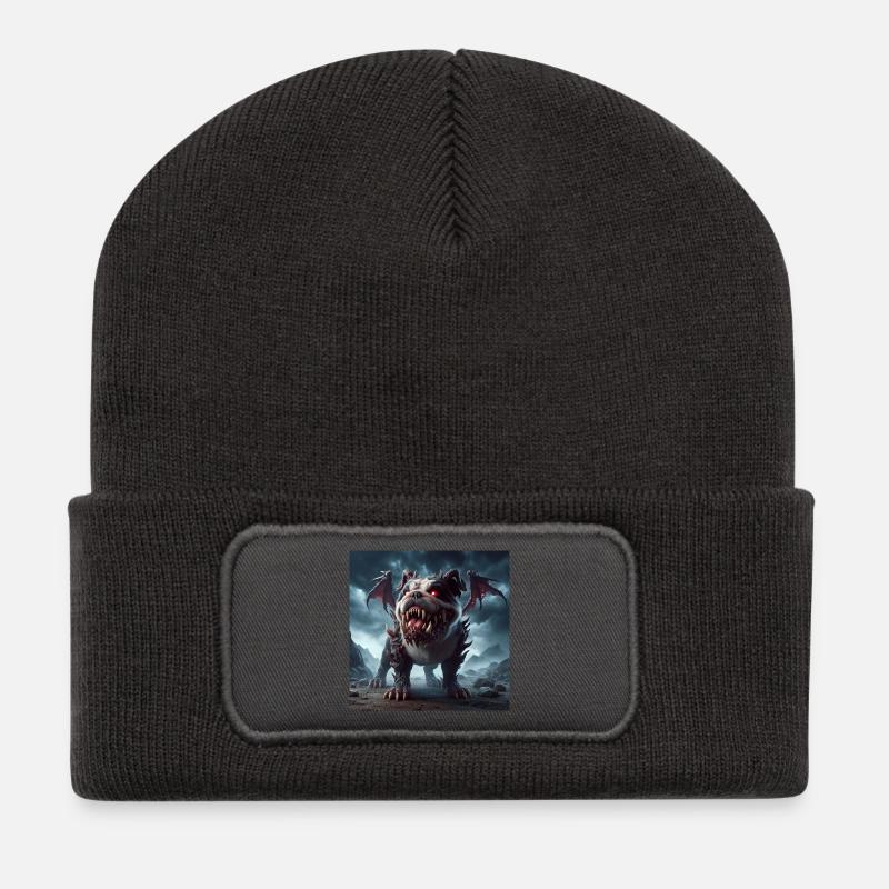 Rotäugiger Abgrundhund - Recycelte Patch Beanie - Dunkelgrau