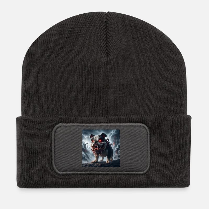 Dämonischer Bulldogge der Ruinen - Recycelte Patch Beanie - Dunkelgrau