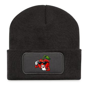 Dessin dessiné de bande dessinée Cherry Cartoon Fruit Design - Beanie recyclé à patch - charbon - Devant