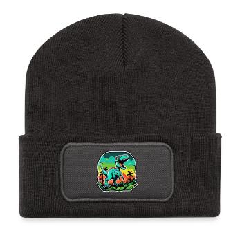 Neon Tropical T-Rex - Recycelte Patch Beanie - Dunkelgrau - Vorne