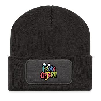 Frohe Ostern Bunny Typo Farbspiel - Recycelte Patch Beanie - Dunkelgrau - Vorne