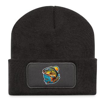 Blazing Koi on Wave and Sun - Recycled Patch Beanie - dark grey - Front