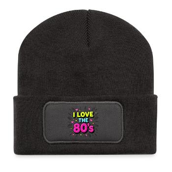 I Love the 80s Neon Retro - Recycelte Patch Beanie - Dunkelgrau - Vorne