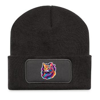 Regenbogen-Helle Katze - Recycelte Patch Beanie - Dunkelgrau - Vorne