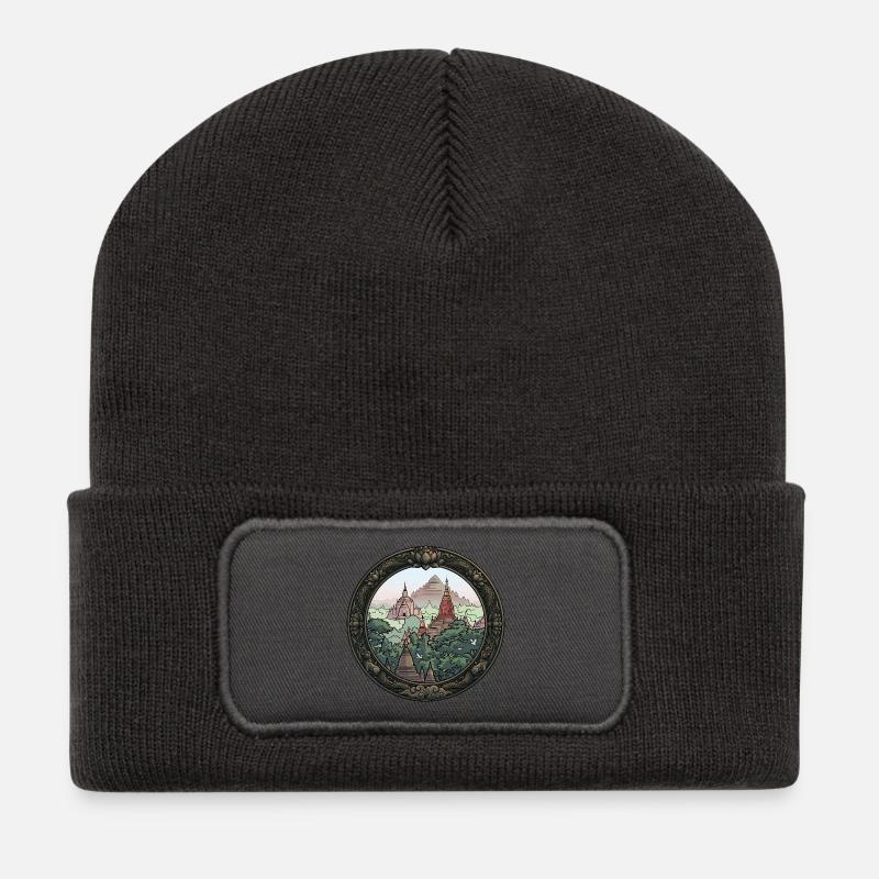 Jungle Temple Circular Art - Recycled Patch Beanie - dark grey