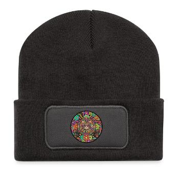 Katze Frieden Liebe Freiheit Kätzchen - Recycelte Patch Beanie - Dunkelgrau - Vorne