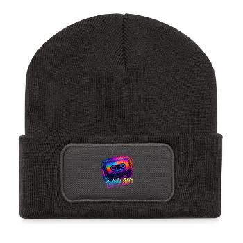 Style 80er Retro-Party-Outfit 80er - Recycelte Patch Beanie - Dunkelgrau - Vorne
