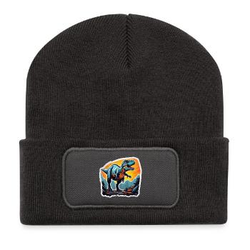 T-Rex au coucher soleil sur montagnes - Beanie recyclé à patch - charbon - Devant
