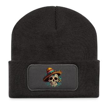 Zuckerschädelblume Dia de Los Muertos - Recycelte Patch Beanie - Dunkelgrau - Vorne
