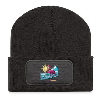 Humeur estivale de flamants roses sur la plage - Beanie recyclé à patch - charbon - Devant