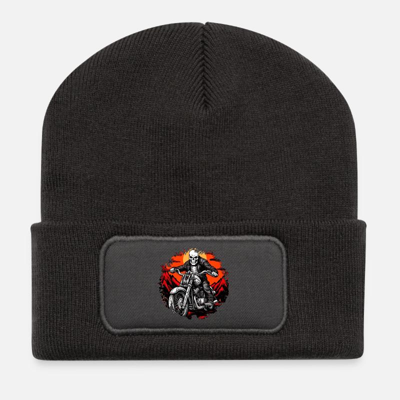 Motorrad Skelette - Recycelte Patch Beanie - Dunkelgrau