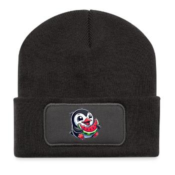 Penguin with Watermelon Summer Fruit - Recycled Patch Beanie - dark grey - Front