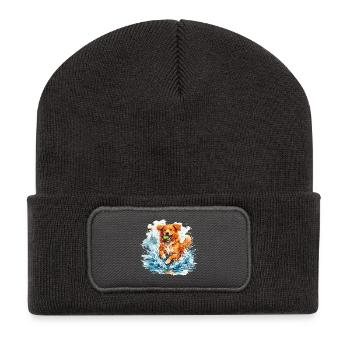 Toller im Sprung: Watercolor Duck Tolling Retriever - Recycled Patch Beanie - dark grey - Front