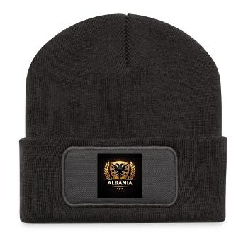 Albania Golden Coat of Arms - Recycled Patch Beanie - dark grey - Front