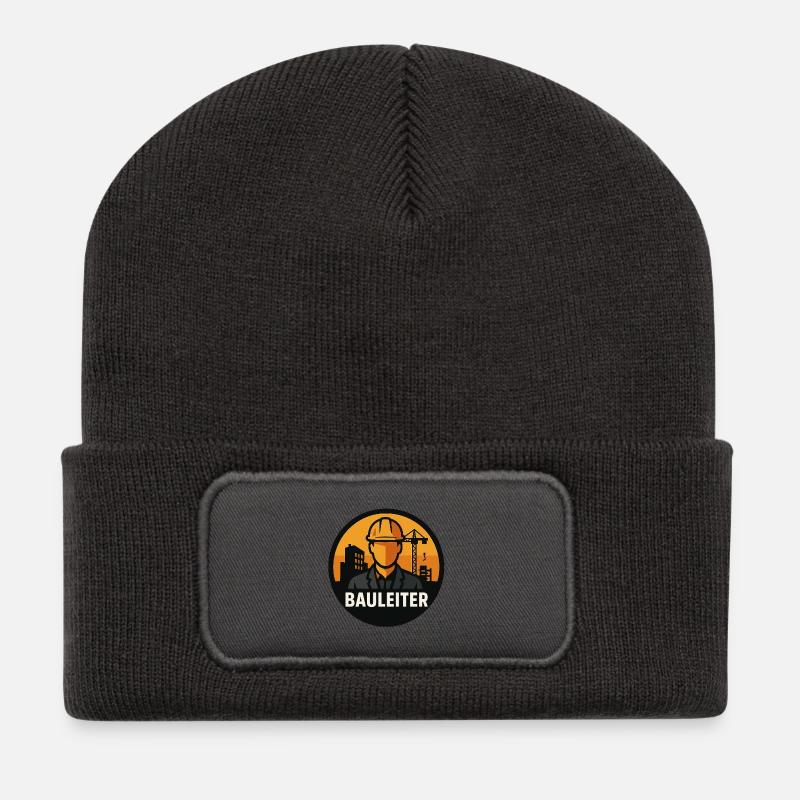 Icône du constructeur : ouvrier du bâtiment chez une grue de construction - Beanie recyclé à patch - charbon