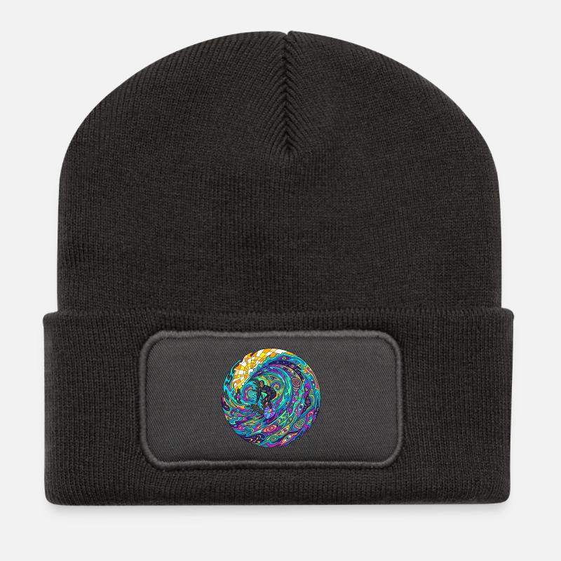 Vague de surf psychédélique - Beanie recyclé à patch - charbon