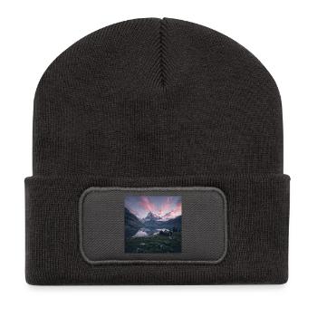 Réflexion du soir alpin - Beanie recyclé à patch - charbon - Devant